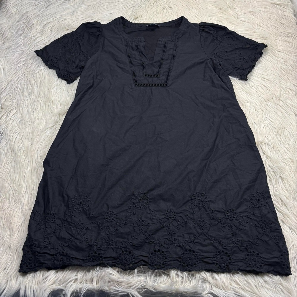 Democracy Women's M Black Eyelet Shift Dress‎ Peasant Boho Fairy Goth